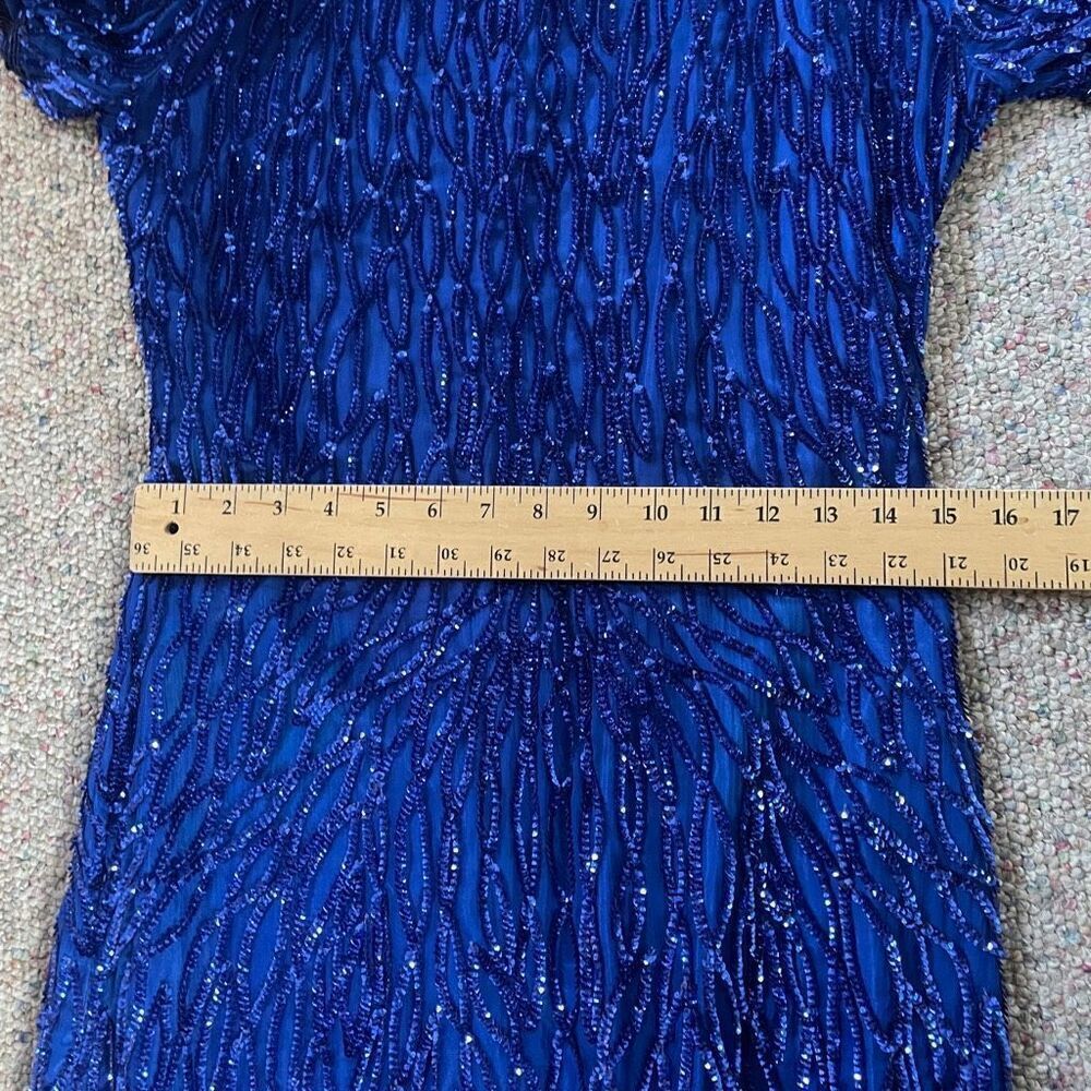 Vintage Sequin Beaded Silk Dress Glam 80s 1980s New Years Eve Holiday - Picture 10 of 12